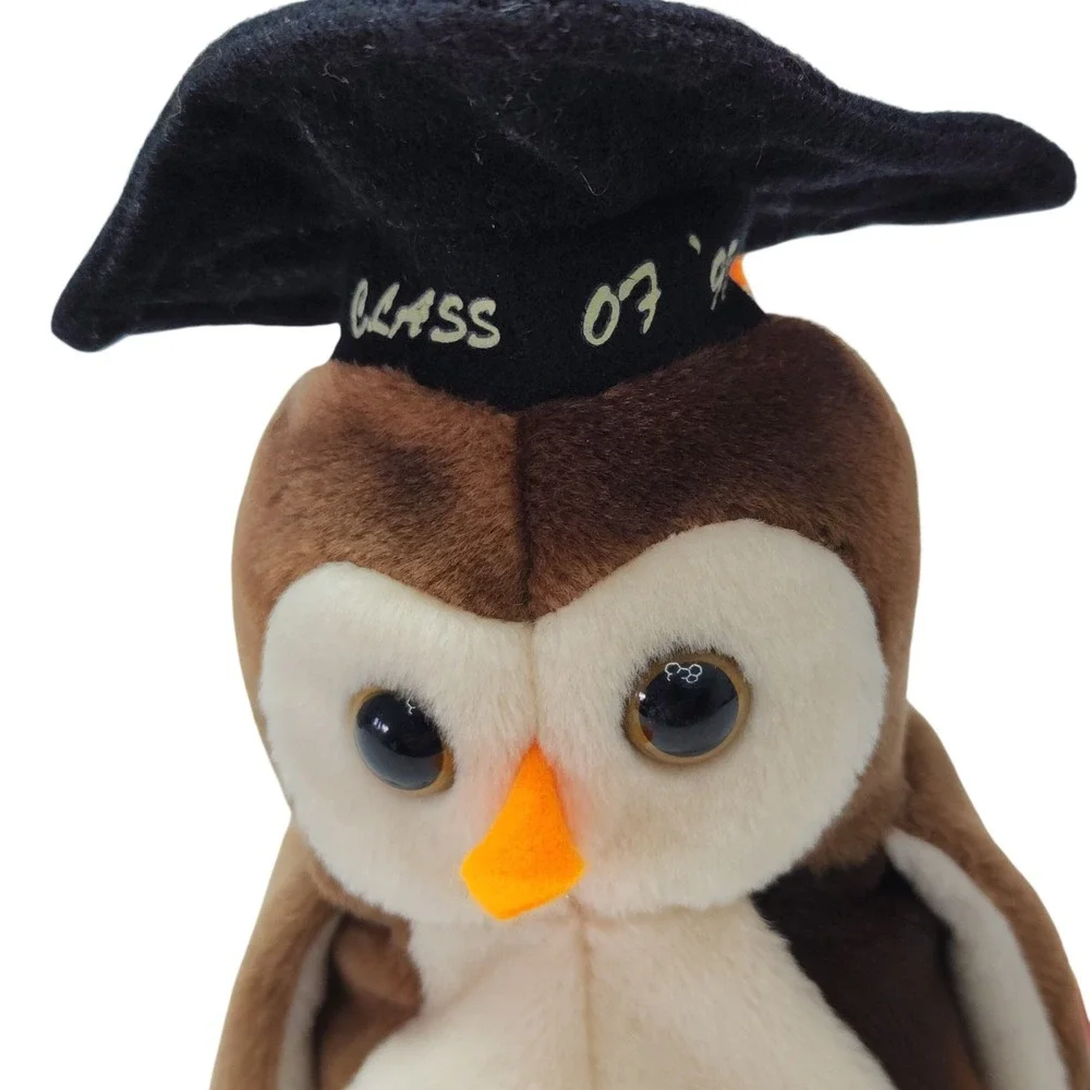 Ty Beanie Baby Wise the Owl Graduation Class of 1998 Brown Plush with Cap Tassel